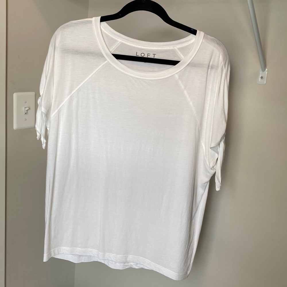 LOFT Women’s Round Neck Raglan Short Sleeve Tie Bow Relax Soft Casual Top M